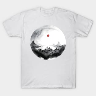 Japanese Blood Moon, Celestial Luna Red Full Moon T-Shirt